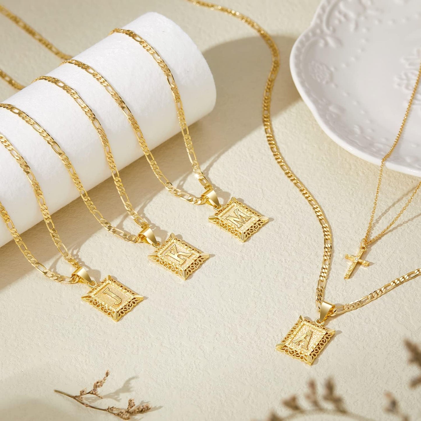 Gold Layered Initial Cross Necklace, 14K Gold Plated