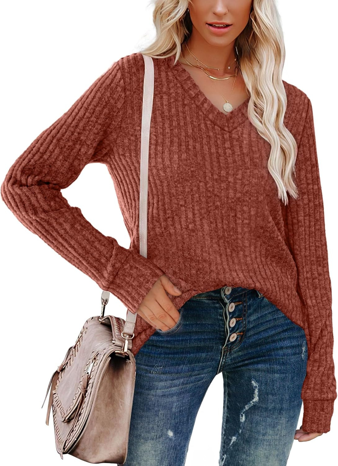 V Neck Long Sleeve Shirts for Women
