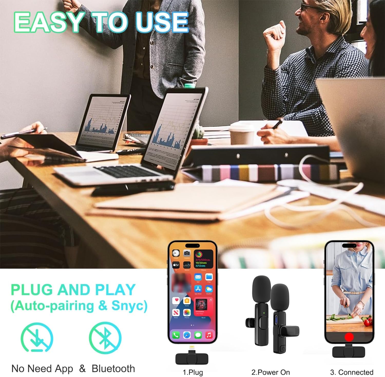 2-Pack Wireless Lavalier Mic for iPhone
