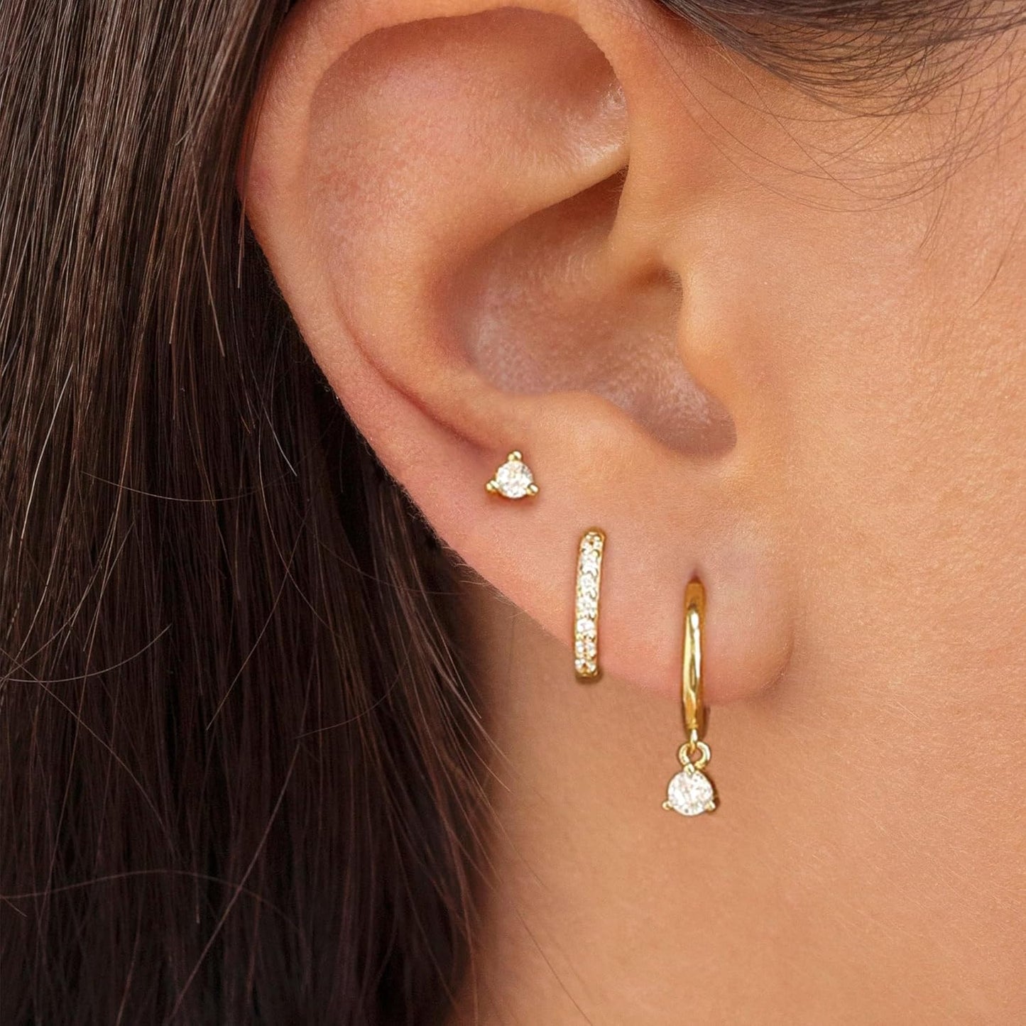 3 Pairs 14K Gold Plated Hoop Earrings