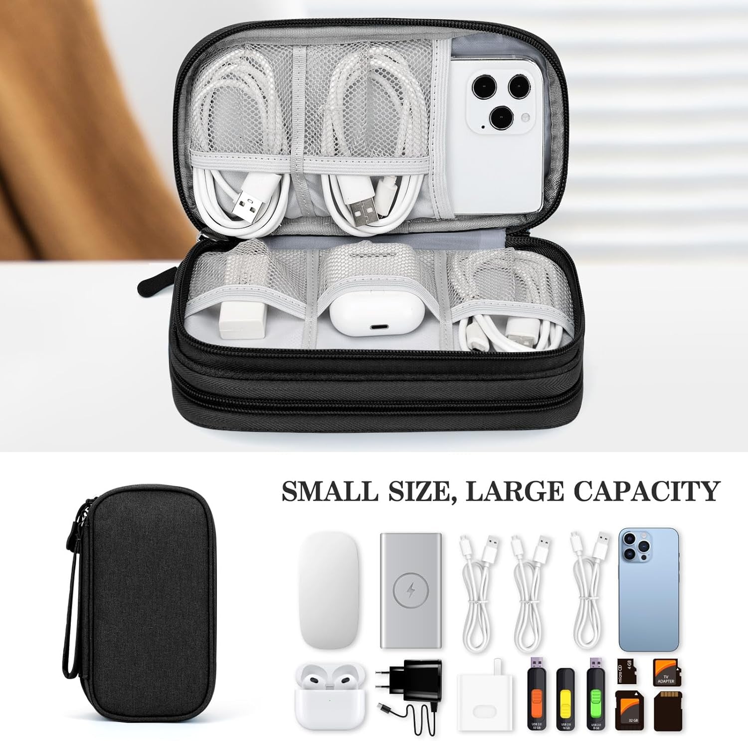 Travel Electronic Cable Organizer Black