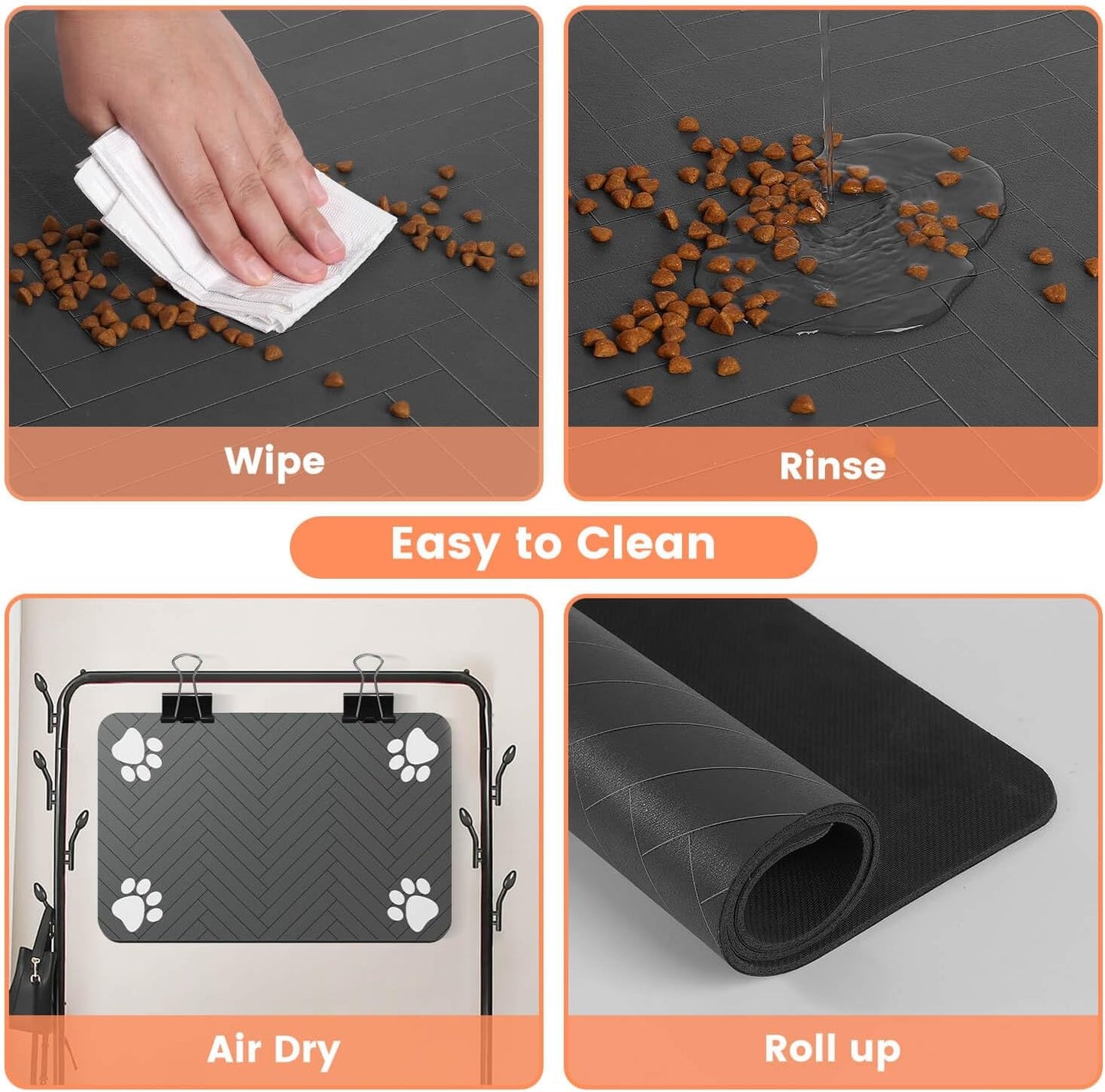 Absorbent Pet Feeding Mat 12"x20" Gray