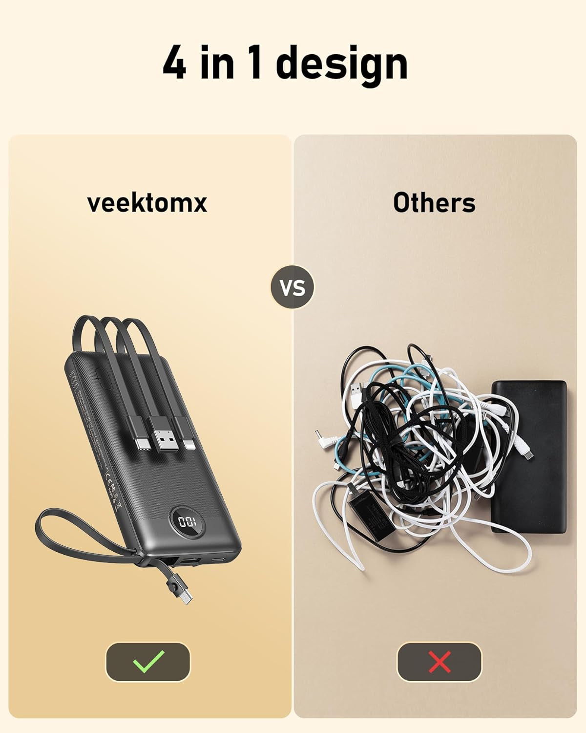 10000mAh Portable Charger w/ Built-In