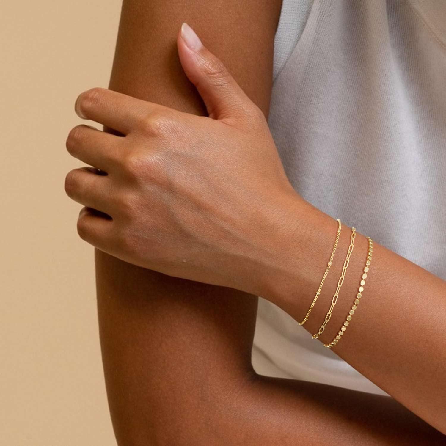 14K Gold Plated Beaded Chain Bracelet
