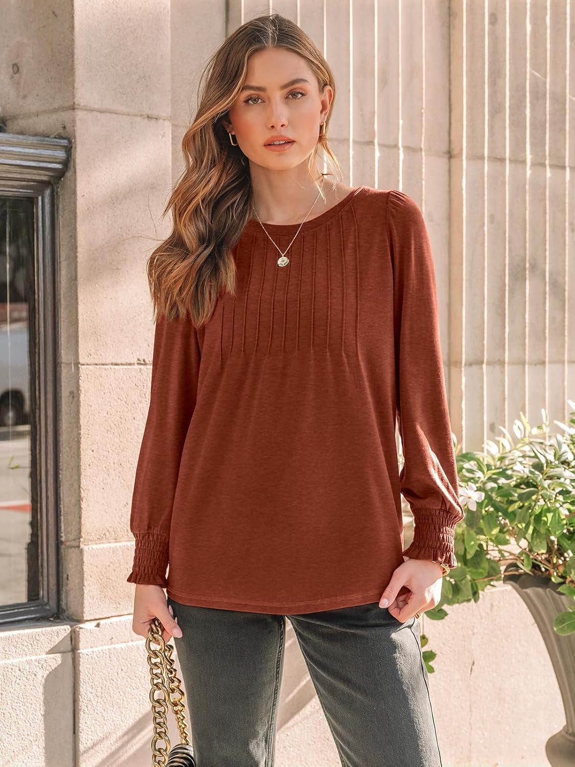 Long Sleeve Shirts Womens Pleated