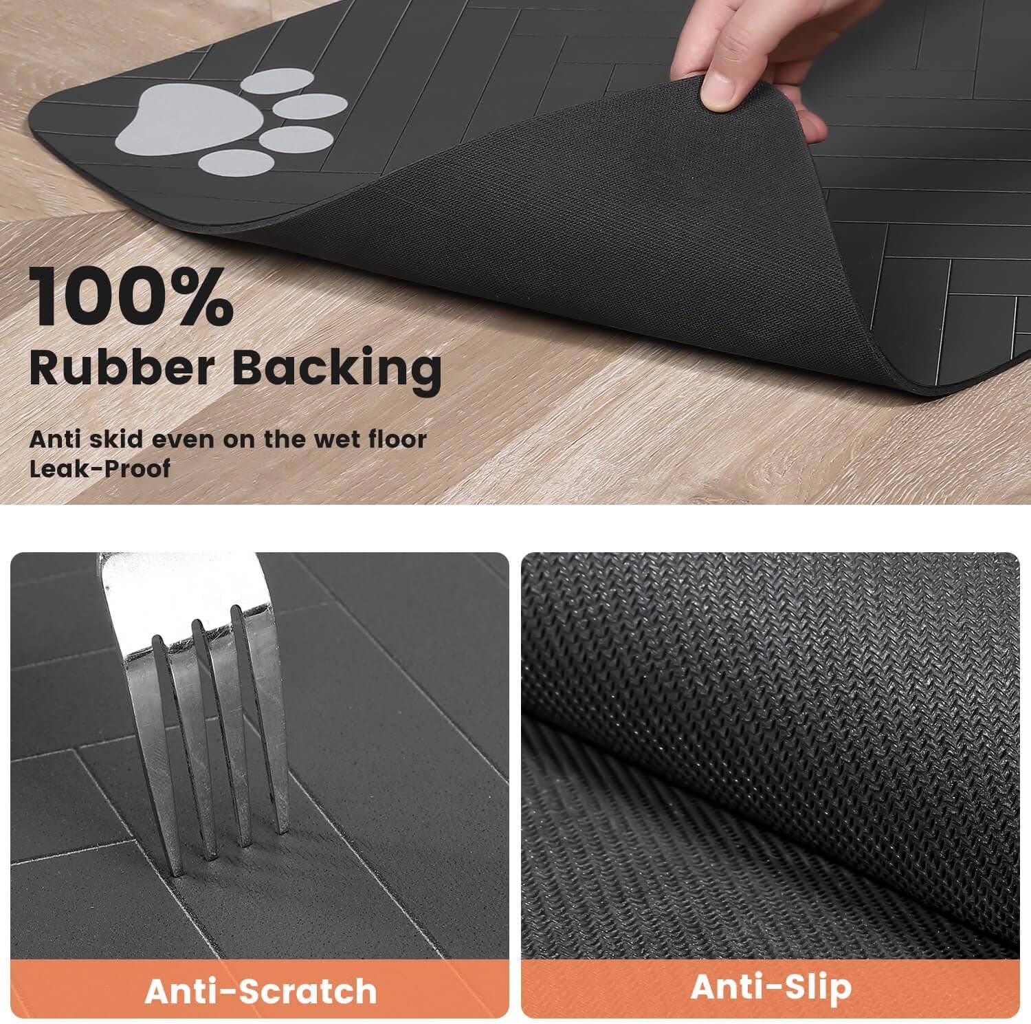 Absorbent Pet Feeding Mat 12"x20" Gray