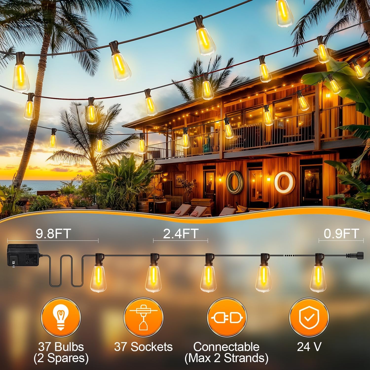 100Ft Outdoor String Lights w/ Remote