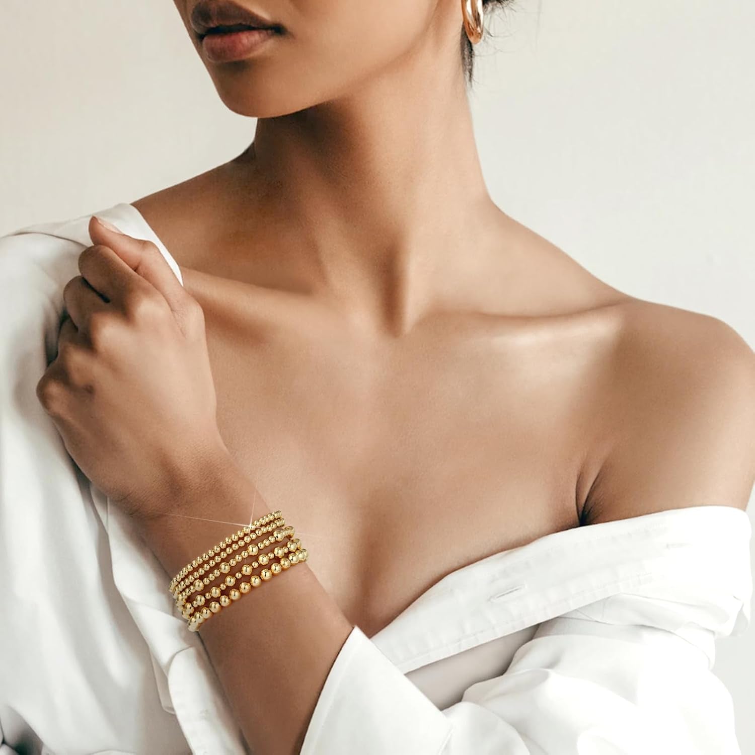 14K Gold Plated Beaded Bracelets Set