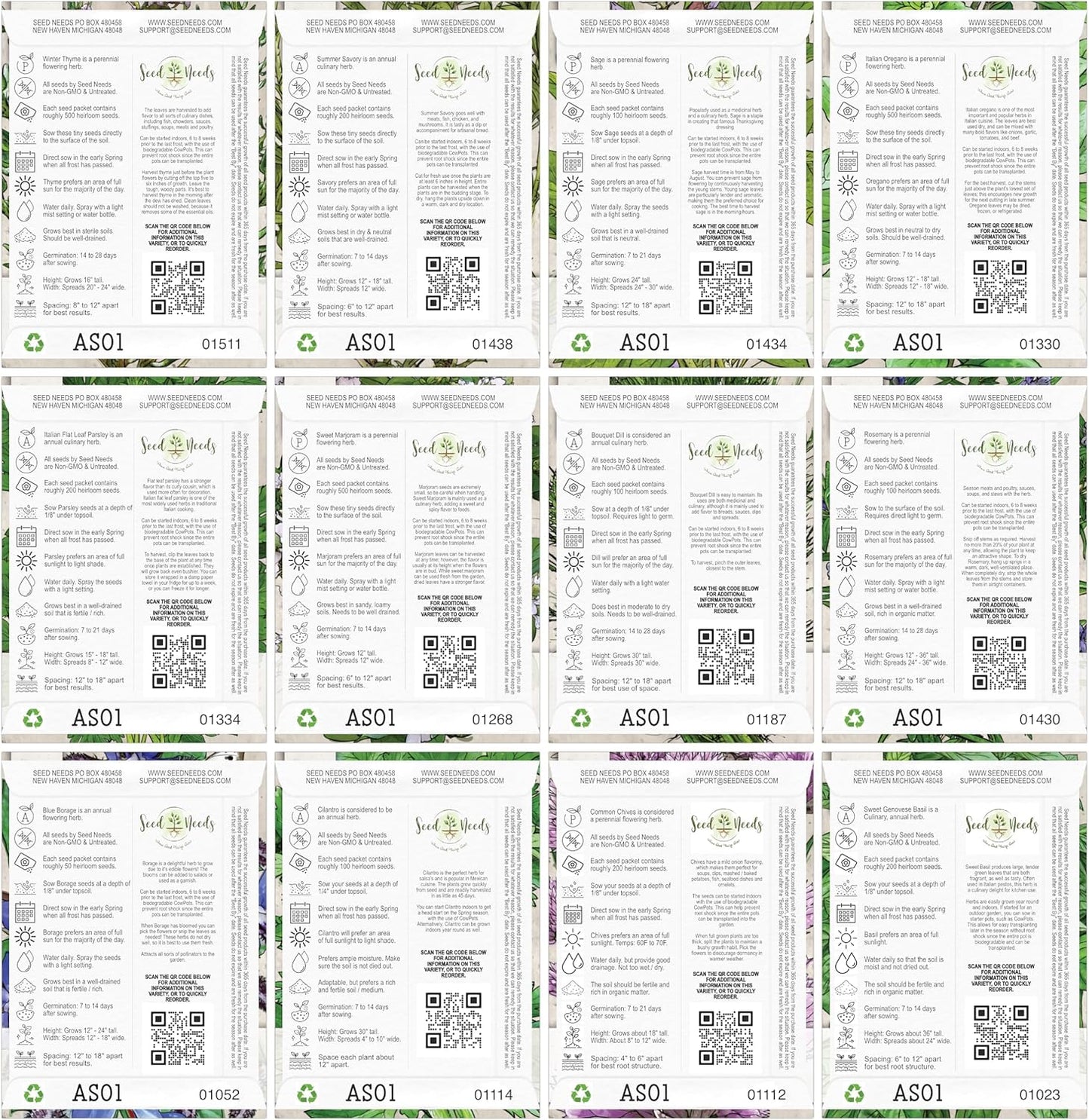 Herb Seeds Variety  12 Heirloom Packets