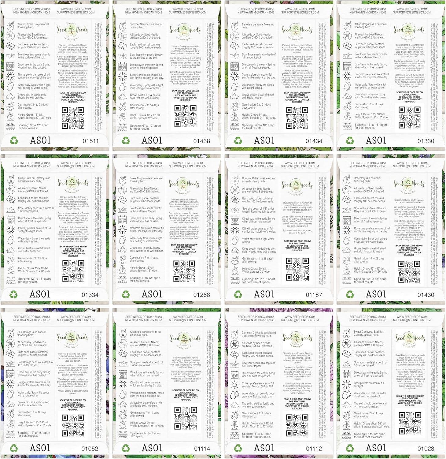 Herb Seeds Variety  12 Heirloom Packets