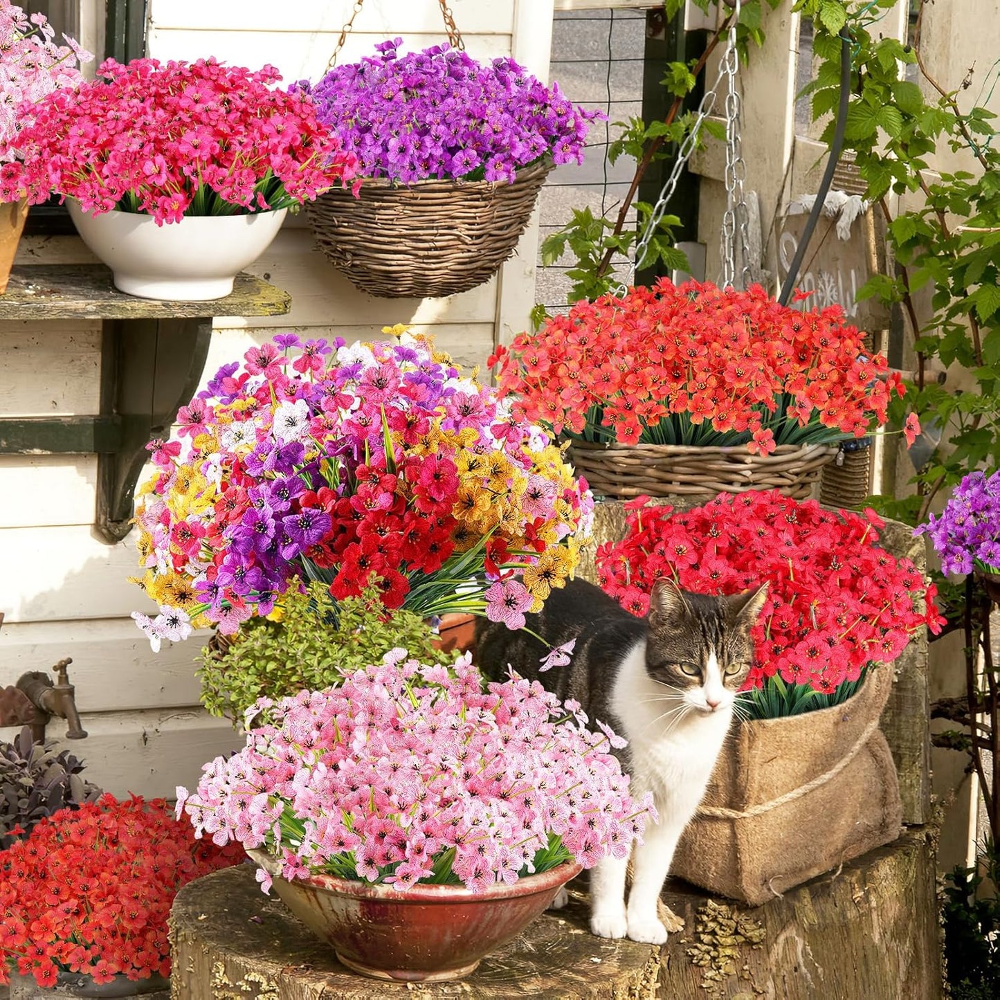 24 Bundles Artificial Flowers for Outdoor