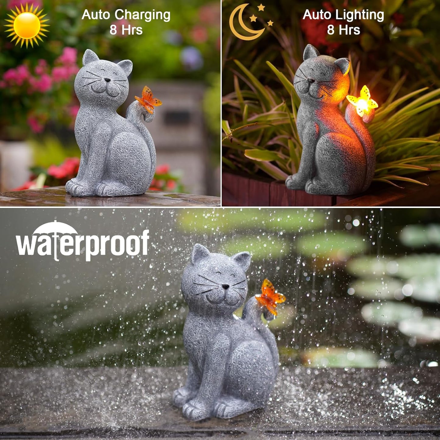 Cat Garden Statue with Butterfly Decor