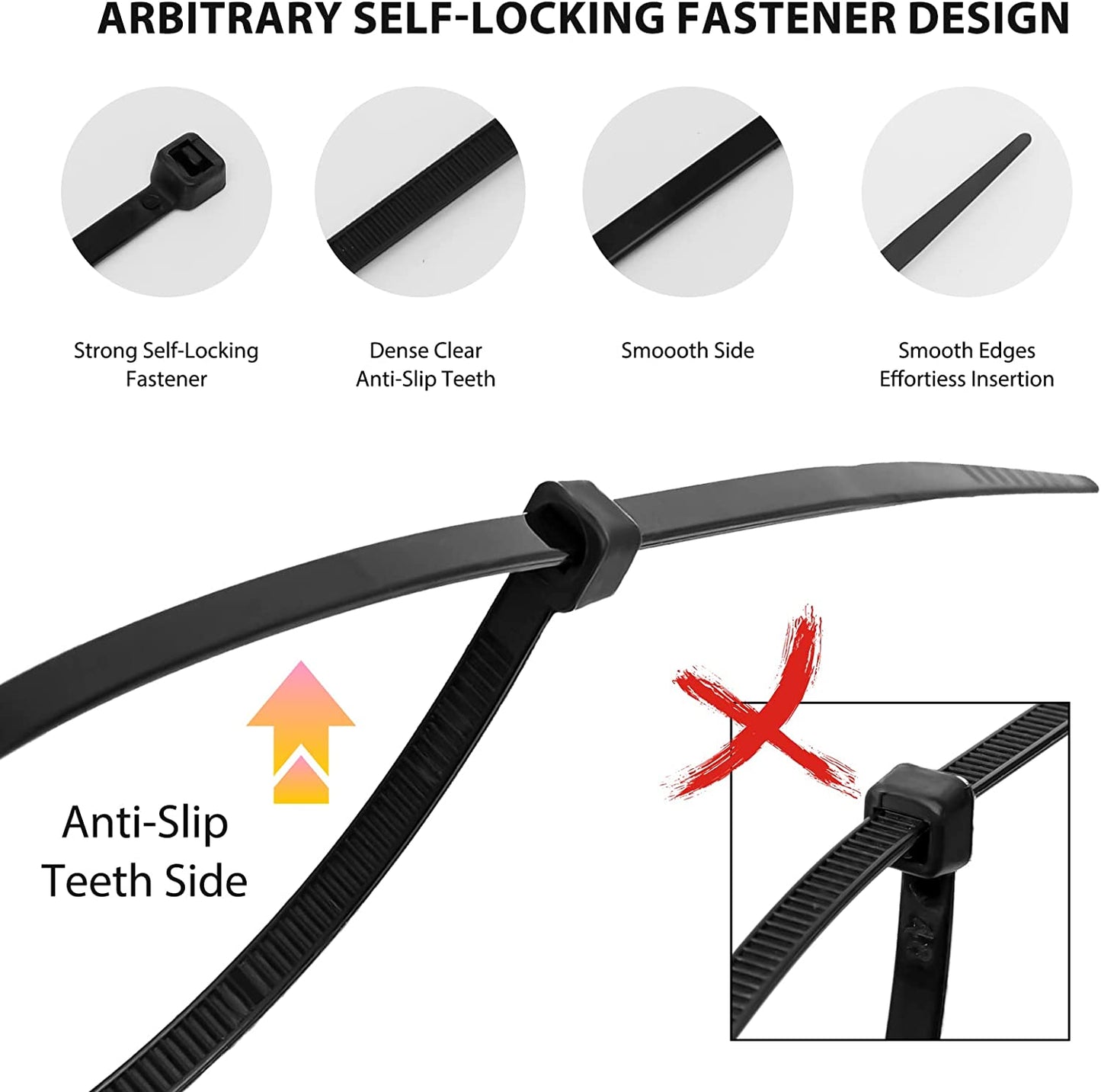 400 Pack Black Nylon Cable Zip Ties Set