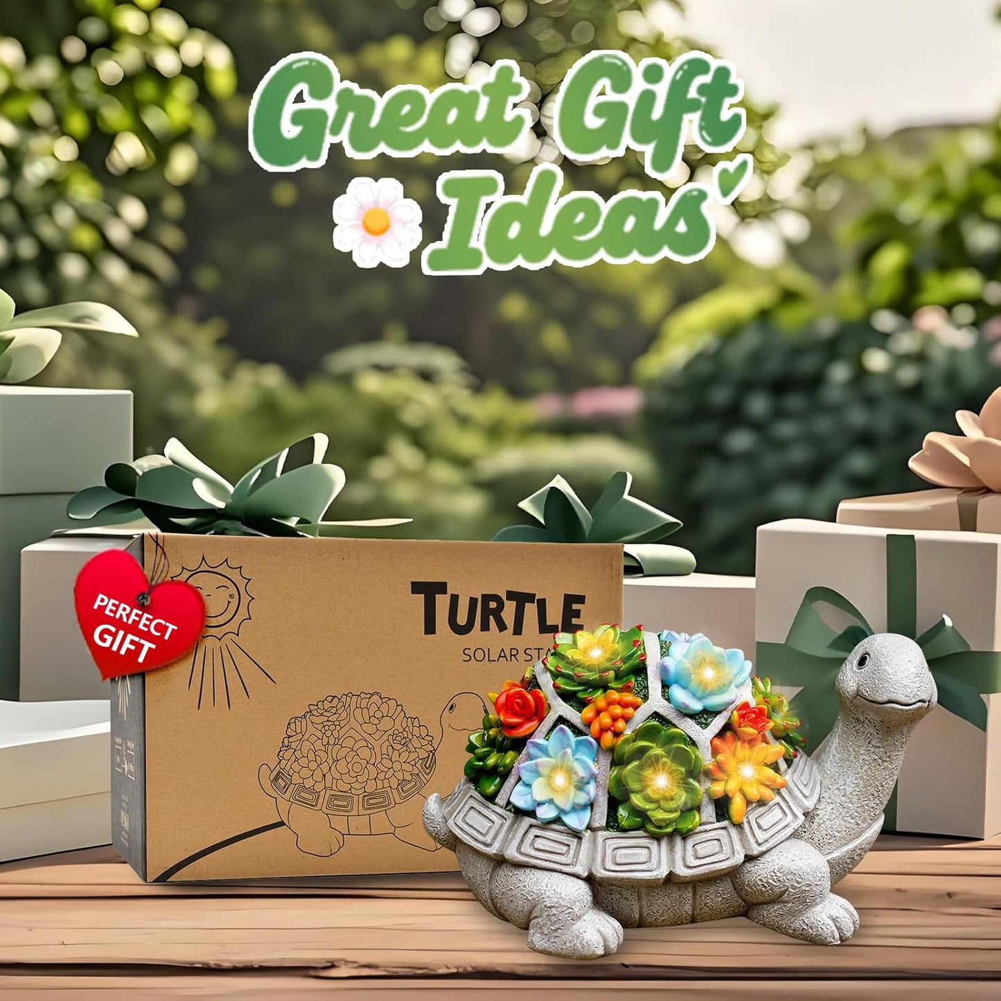 Solar Turtle Garden Statue Succulent
