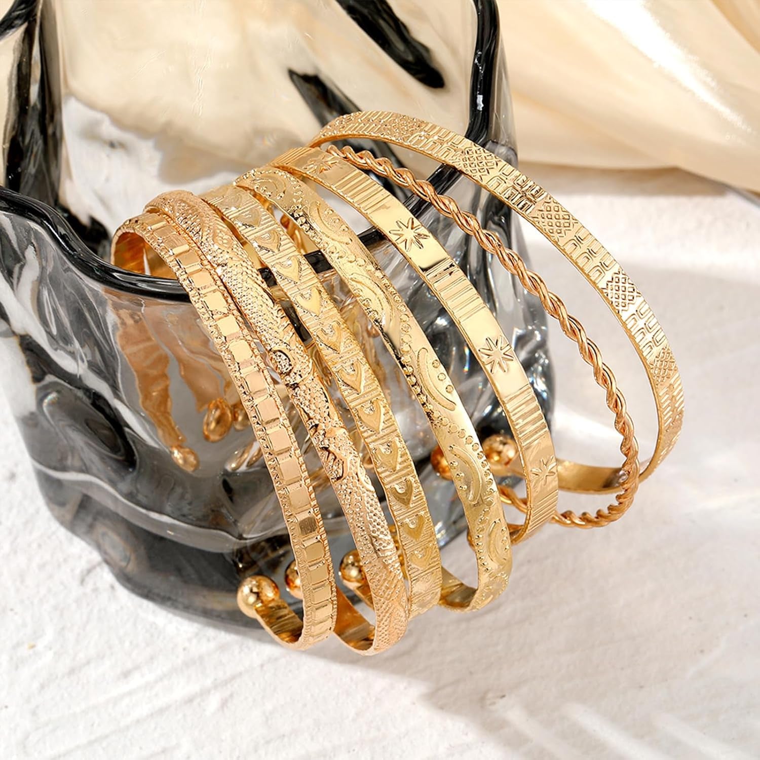 14K Gold Plated Stackable Bangle Set