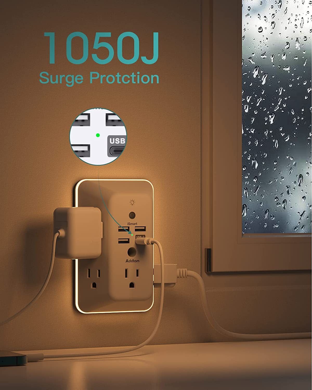 Surge Protector Outlet Extender w/ USB-C
