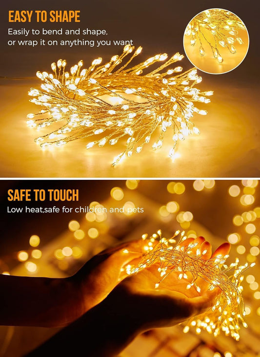 120LED 10FT Solar Fairy Lights outside Waterproof, 8 Lighting Modes IP65 Outdoor Solar String Lights Outdoor Waterproof Firecracker Twinkle Light for Patio Yard Garden Party Decorations, Warm White