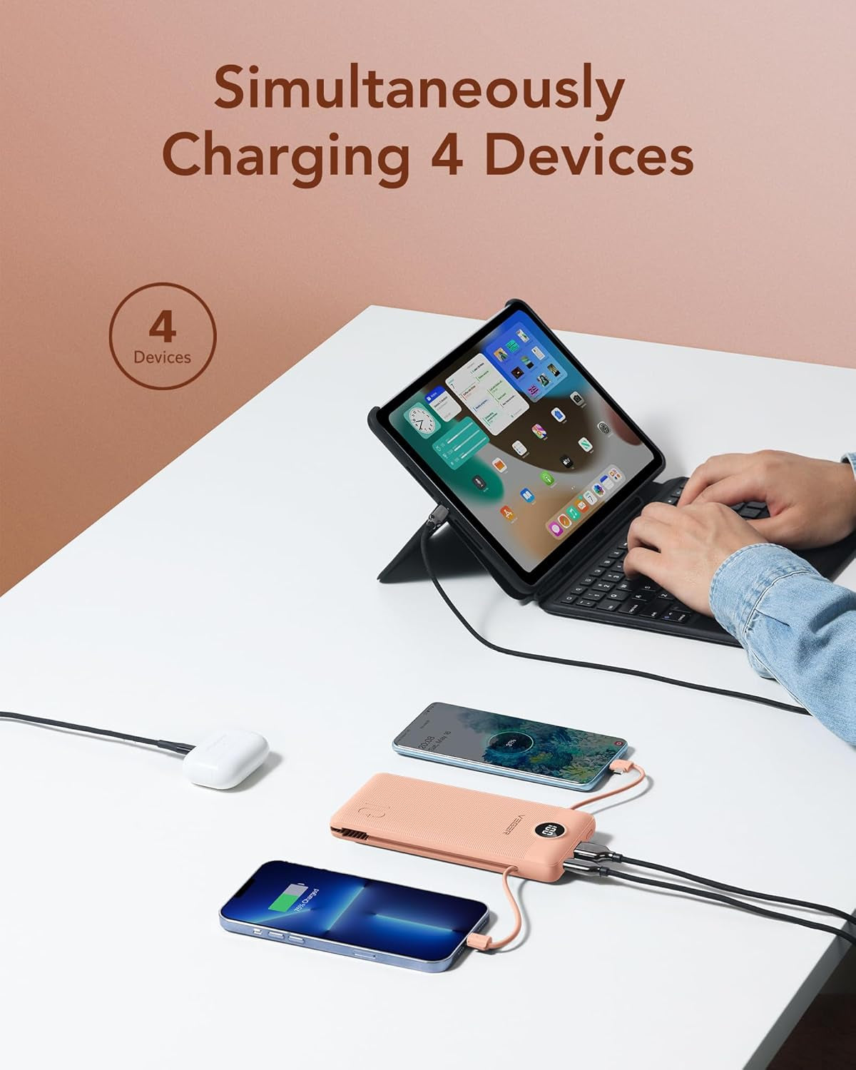 Portable Charger with Built-In AC Plug and Cables