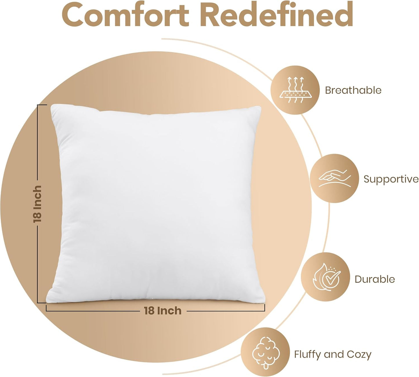 Outdoor Pillow Inserts 18 X 18 Inches (Pack of 2, White)