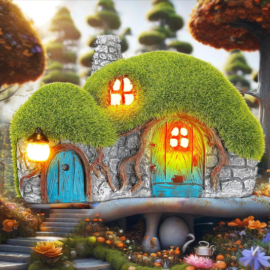 Outdoor Figurine Lights House Statue