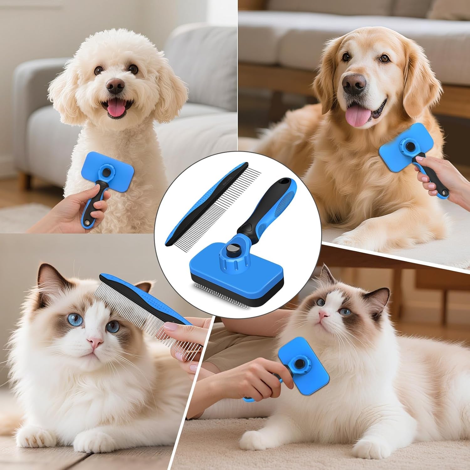 2PCS Self Cleaning Slicker Brush & Dog Comb