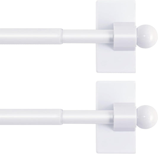 2 PACK Magnetic Curtain Rods for Metal Doors, 16 to 28 Inch, 1/2 Inch Diameter, Multi-Use Adjustable Appliances for French Doors Magnetic Cafe Curtain Rod(White)