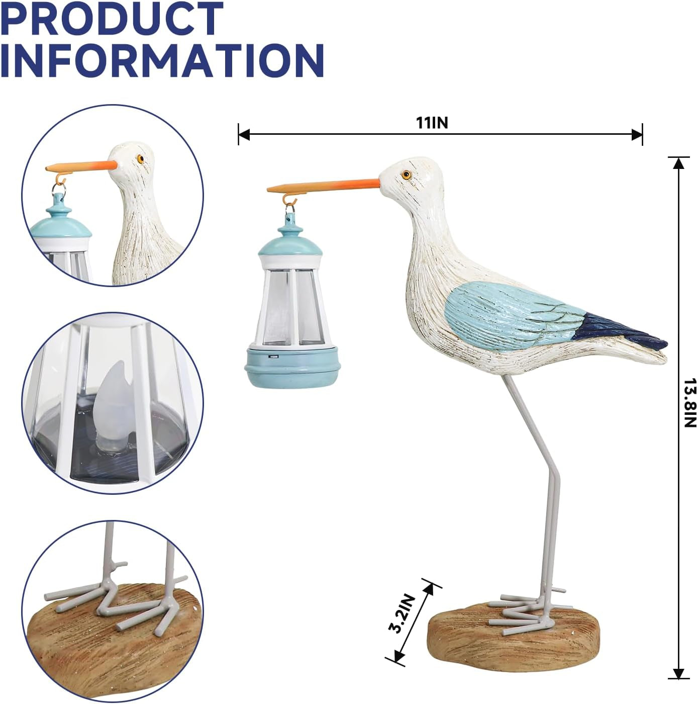 Solar Seagull Statues for Garden