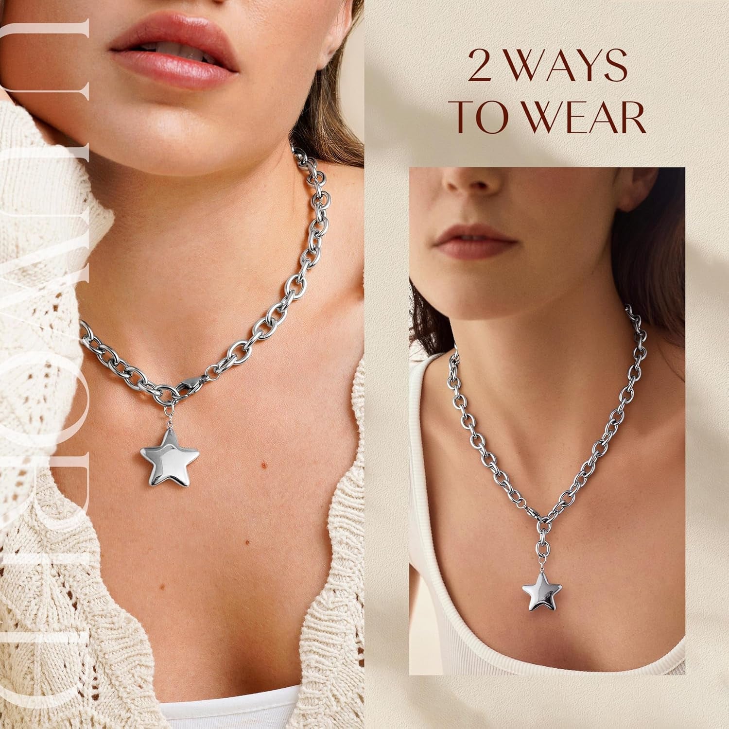 Chunky Gold Necklace with Star Pendant 