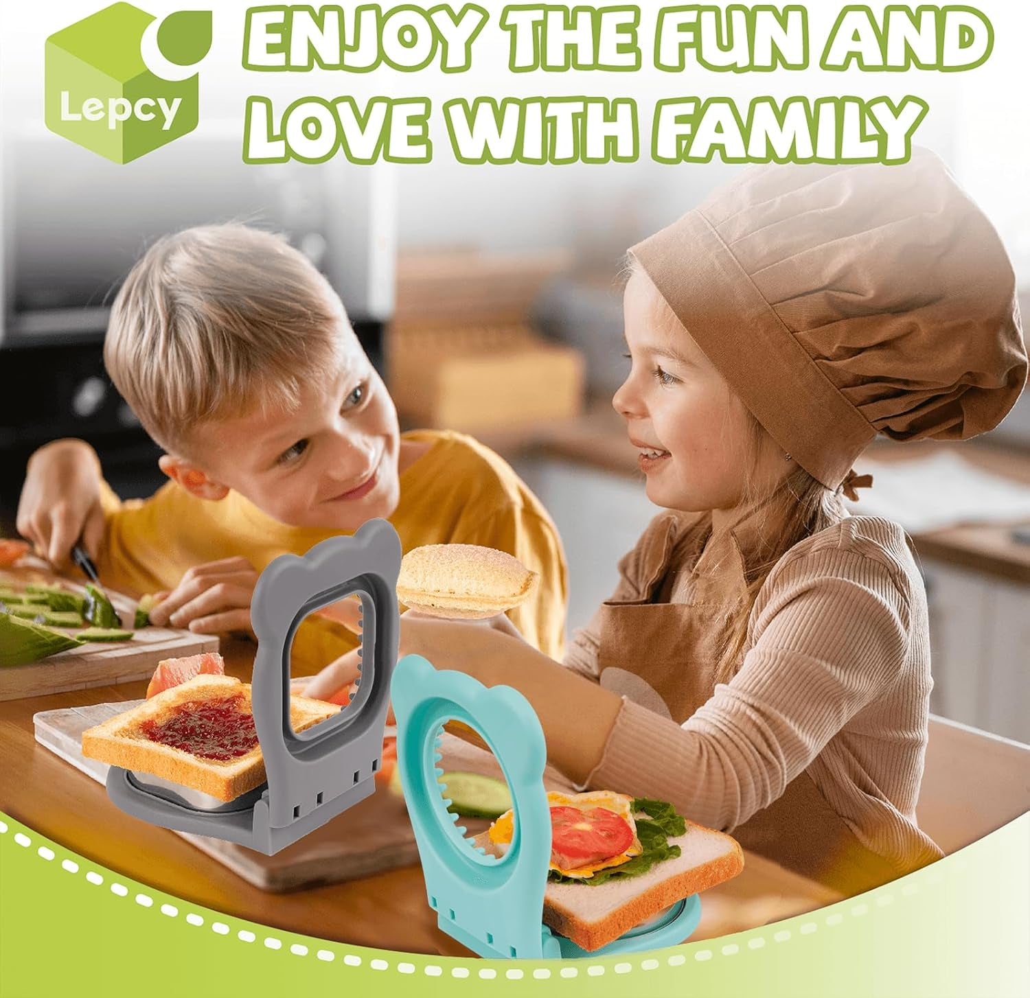 Uncrustables Sandwich Maker Sealer Cutter, Crustless Sandwich Cutter, PB&J Uncrustable Maker - Grey Square Shape + Blue round Shape