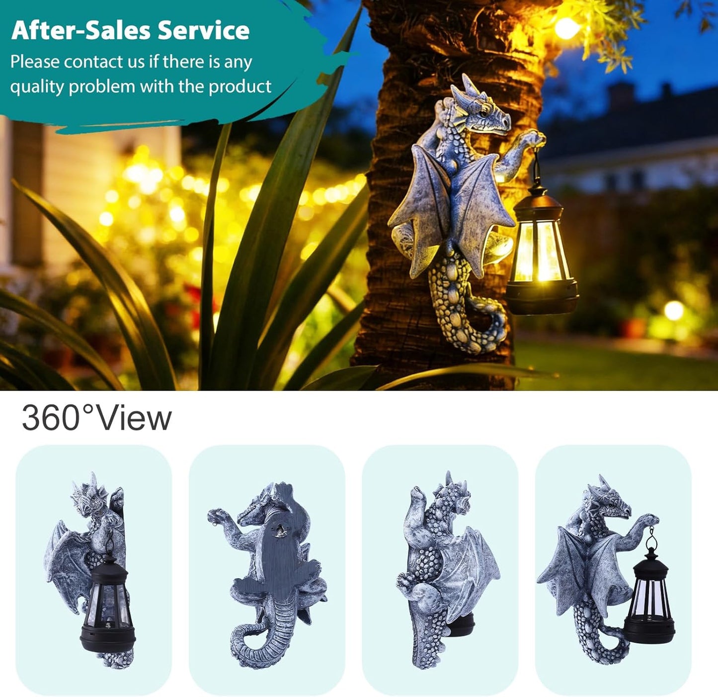Dragon Tree Hugger Solar Lantern Garden Statue