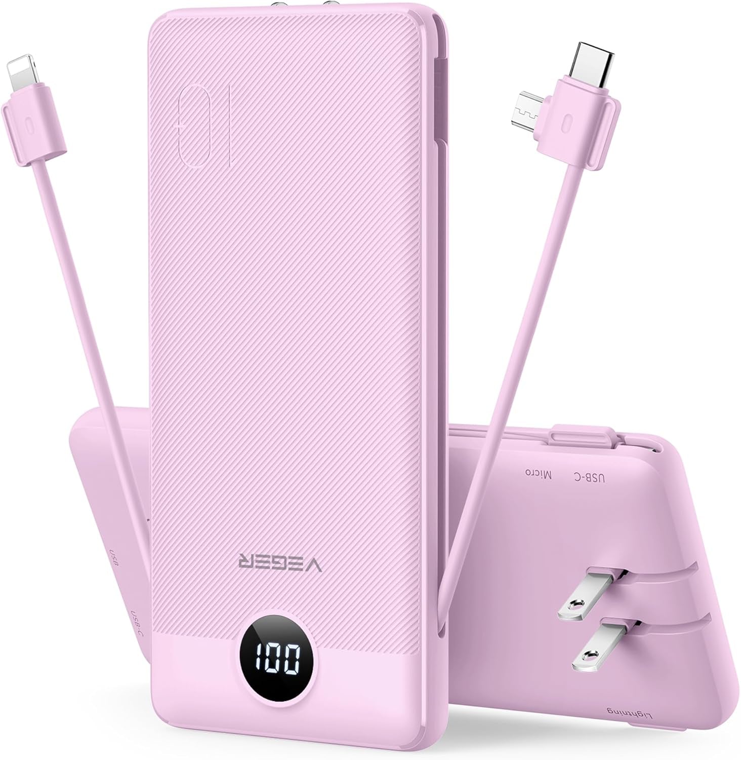 Portable Charger with Built-In AC Plug and Cables