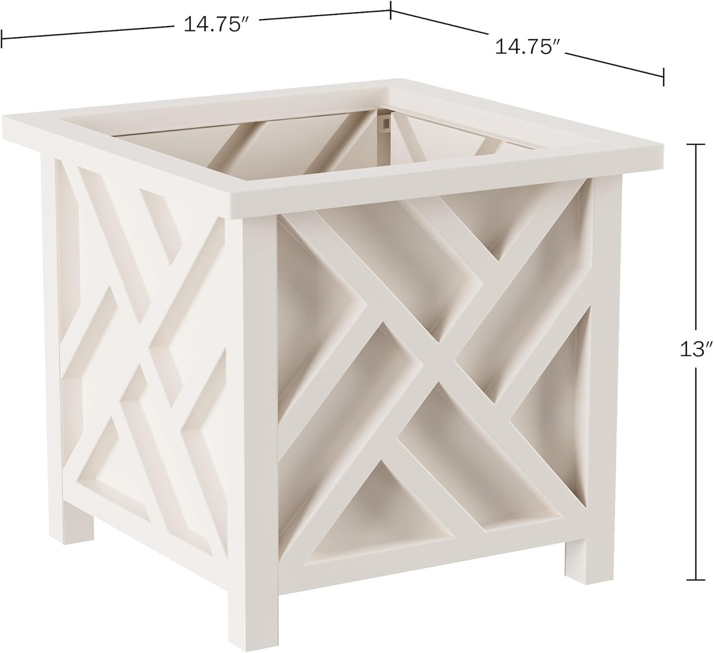 Lattice Design Outdoor Planter Box - 14.75” Square 13” Tall
