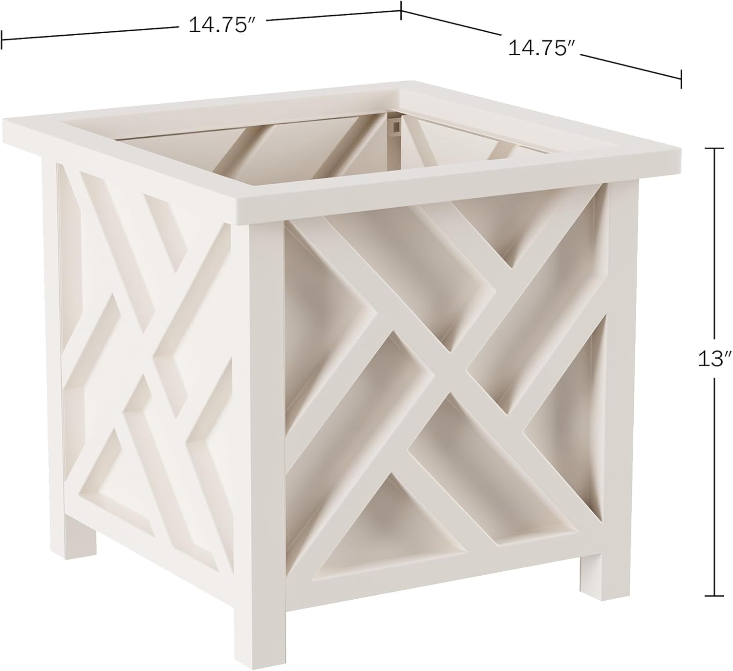 Lattice Design Outdoor Planter Box - 14.75” Square 13” Tall