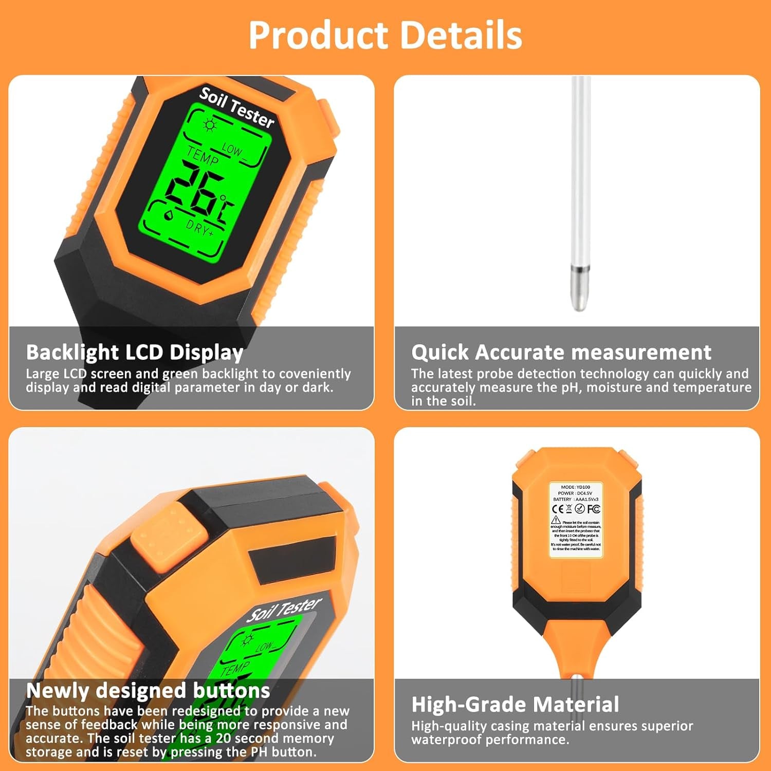 4-In-1 Soil Moisture Meter Digital PH Meter