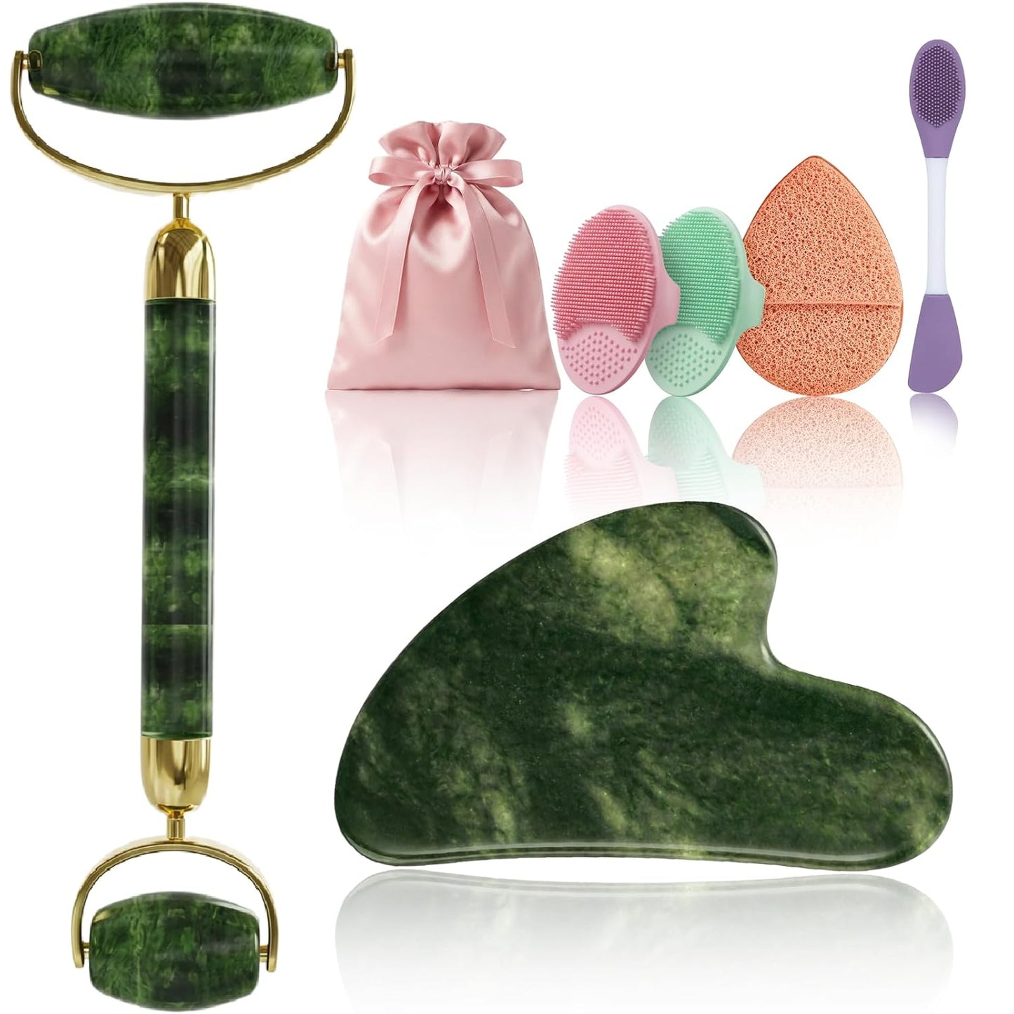 Gua Sha and Face Roller Set - 7 in 1 Face Skin Care Tools