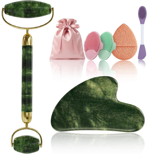 Gua Sha and Face Roller Set - 7 in 1 Face Skin Care Tools