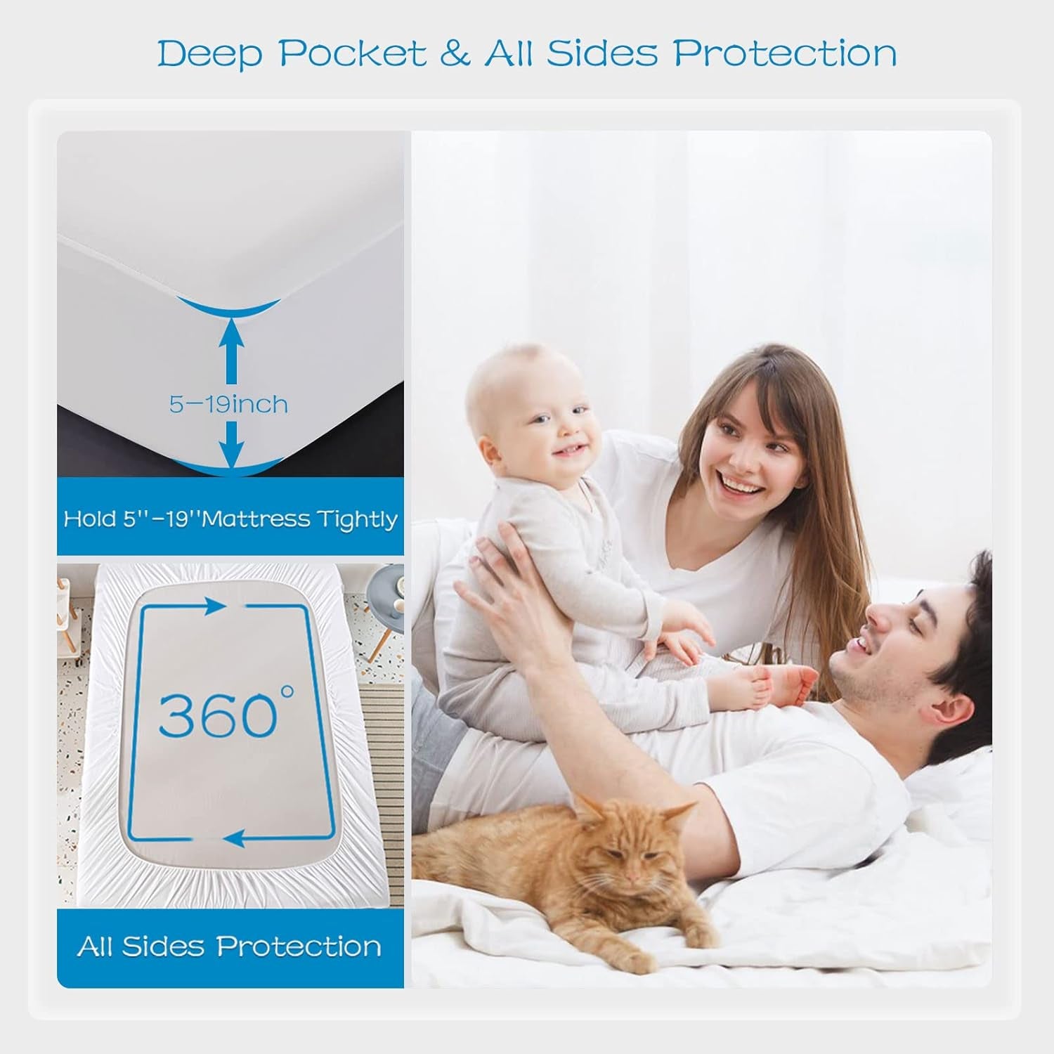 2 Pack Twin Mattress Protector Waterproof, Breathable & Noiseless Waterproof Mattress Protector Fitted Deep Pocket from 5" to 19", Smooth Twin Mattress Cover Machine Washable