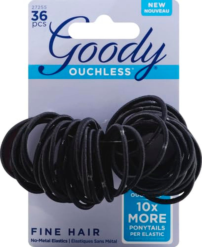 Ouchless Hair Elastics, Black, 36 Count (Pack of 1)