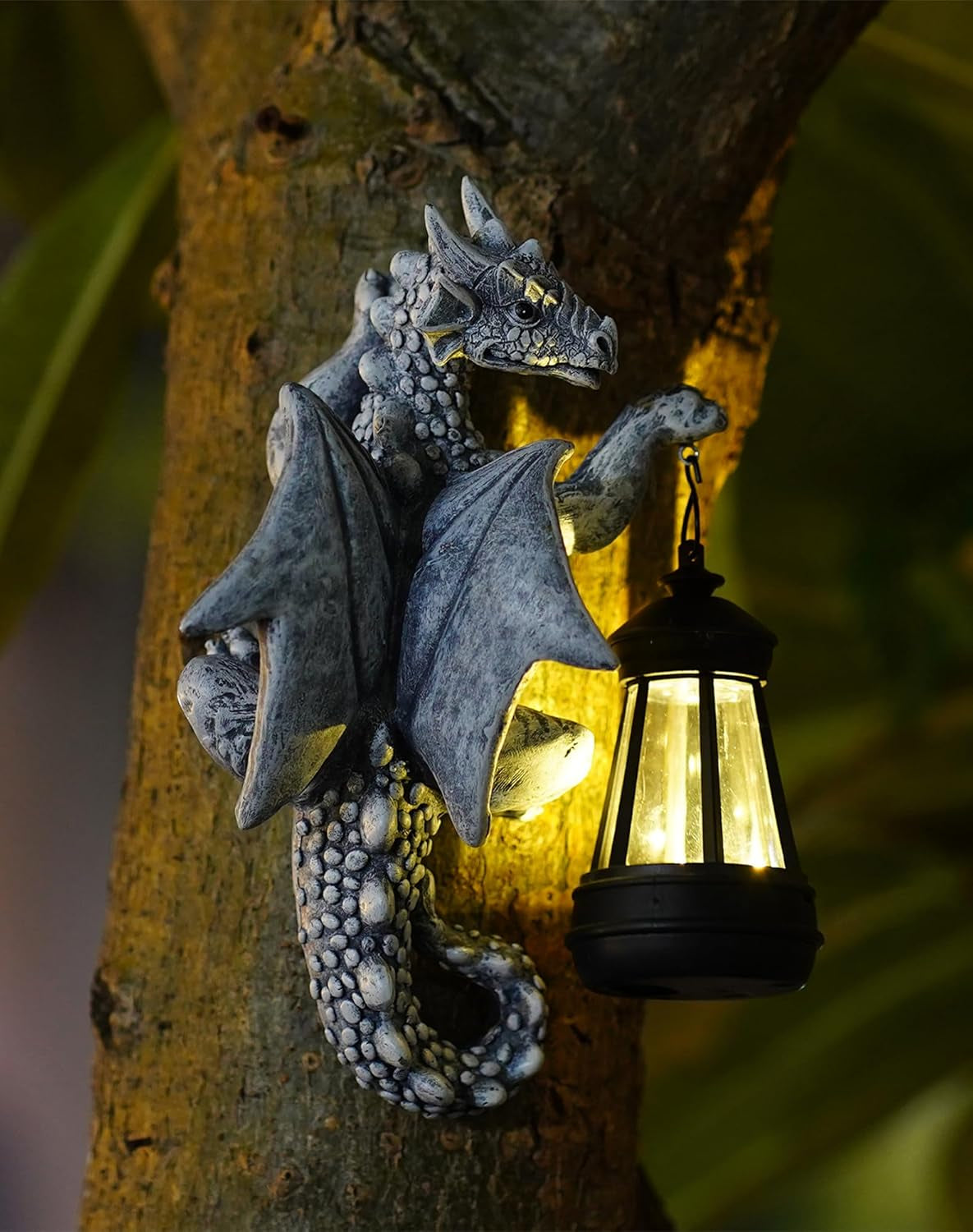 Dragon Tree Hugger Solar Lantern Garden Statue