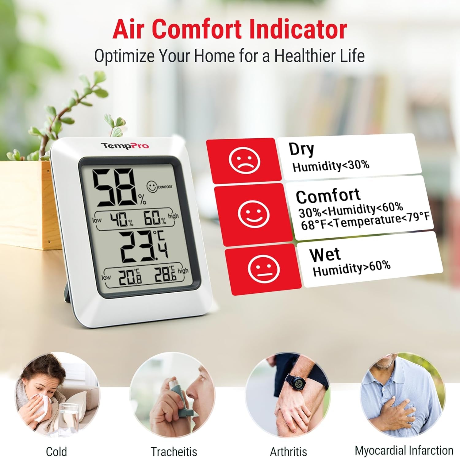 TP50 Digital Hygrometer Indoor Thermometer Room Thermometer and Humidity Gauge with Temperature Humidity Monitor