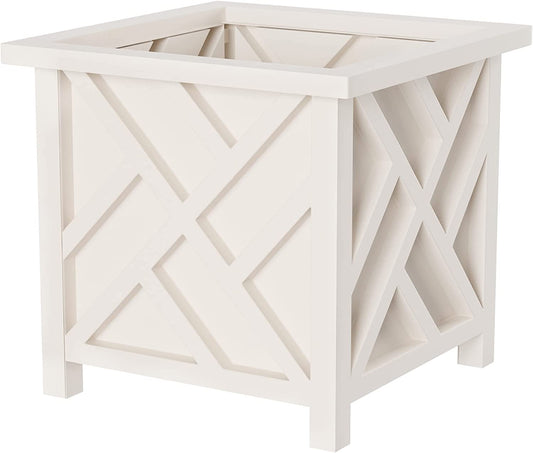 Lattice Design Outdoor Planter Box - 14.75” Square 13” Tall