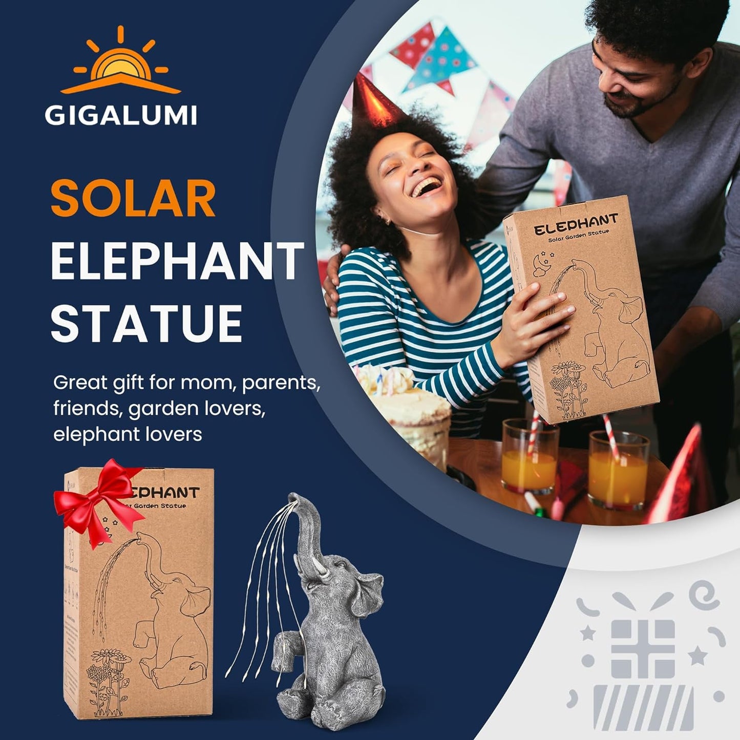 Solar Garden Decor Watering Elephant Statues Outdoor