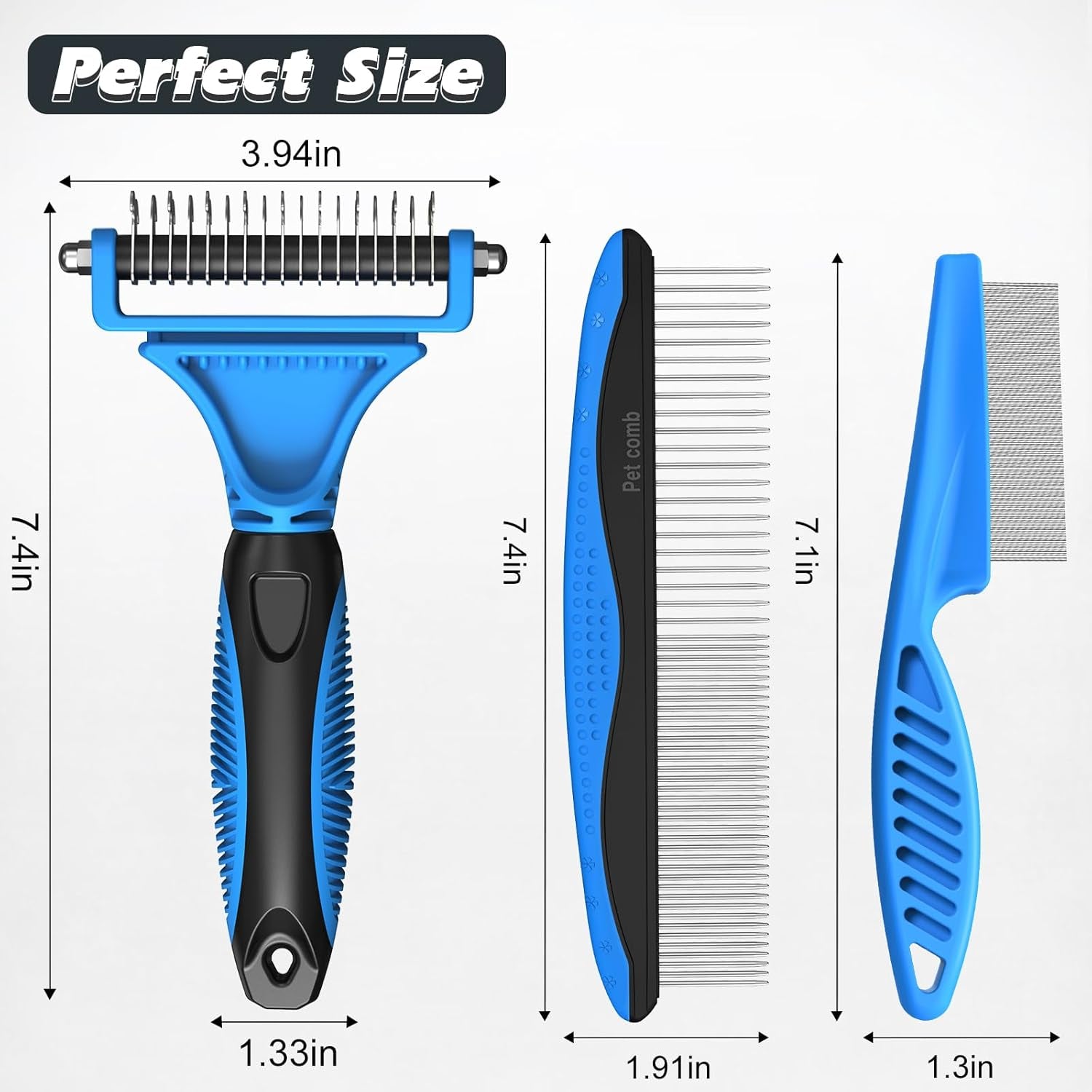 3PCS Pet Grooming Rake & Metal Comb & Flea Comb