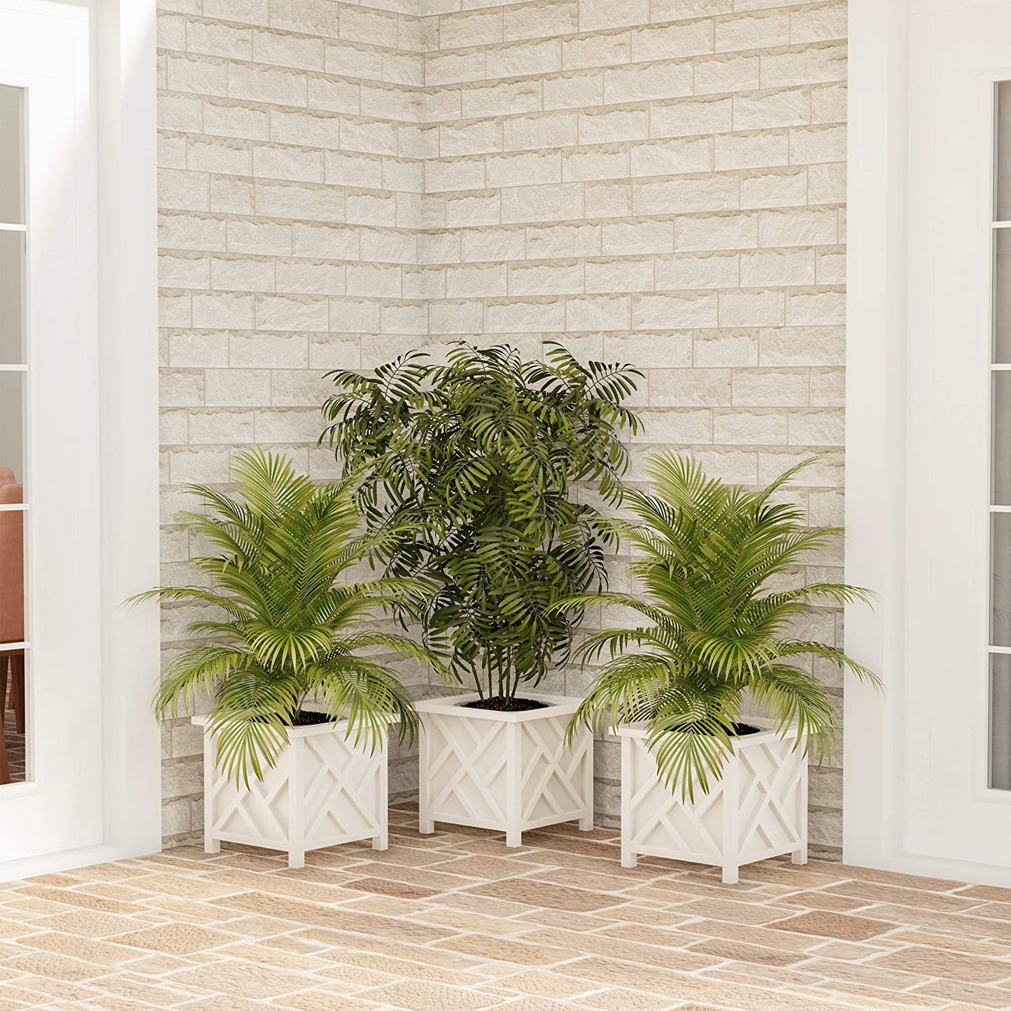 Lattice Design Outdoor Planter Box - 14.75” Square 13” Tall