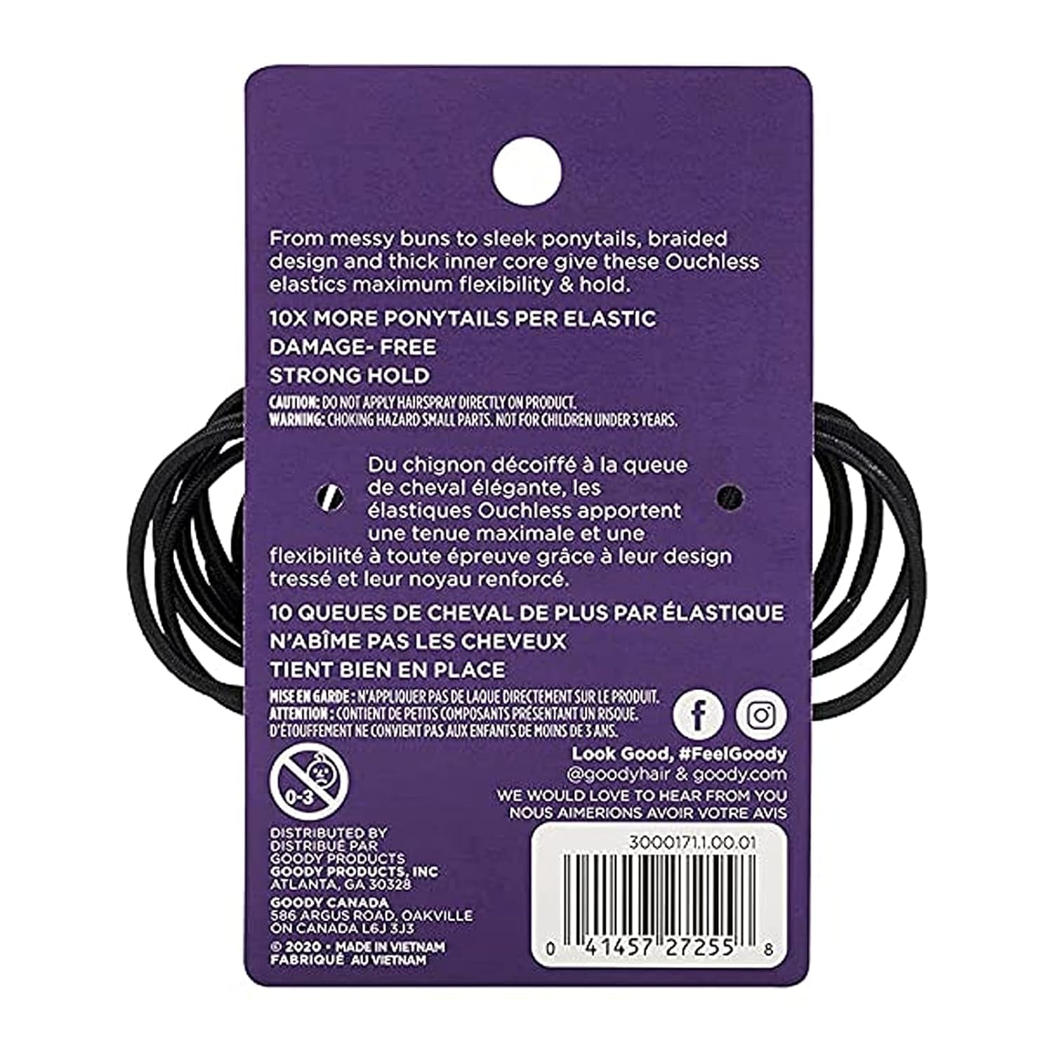 Ouchless Hair Elastics, Black, 36 Count (Pack of 1)