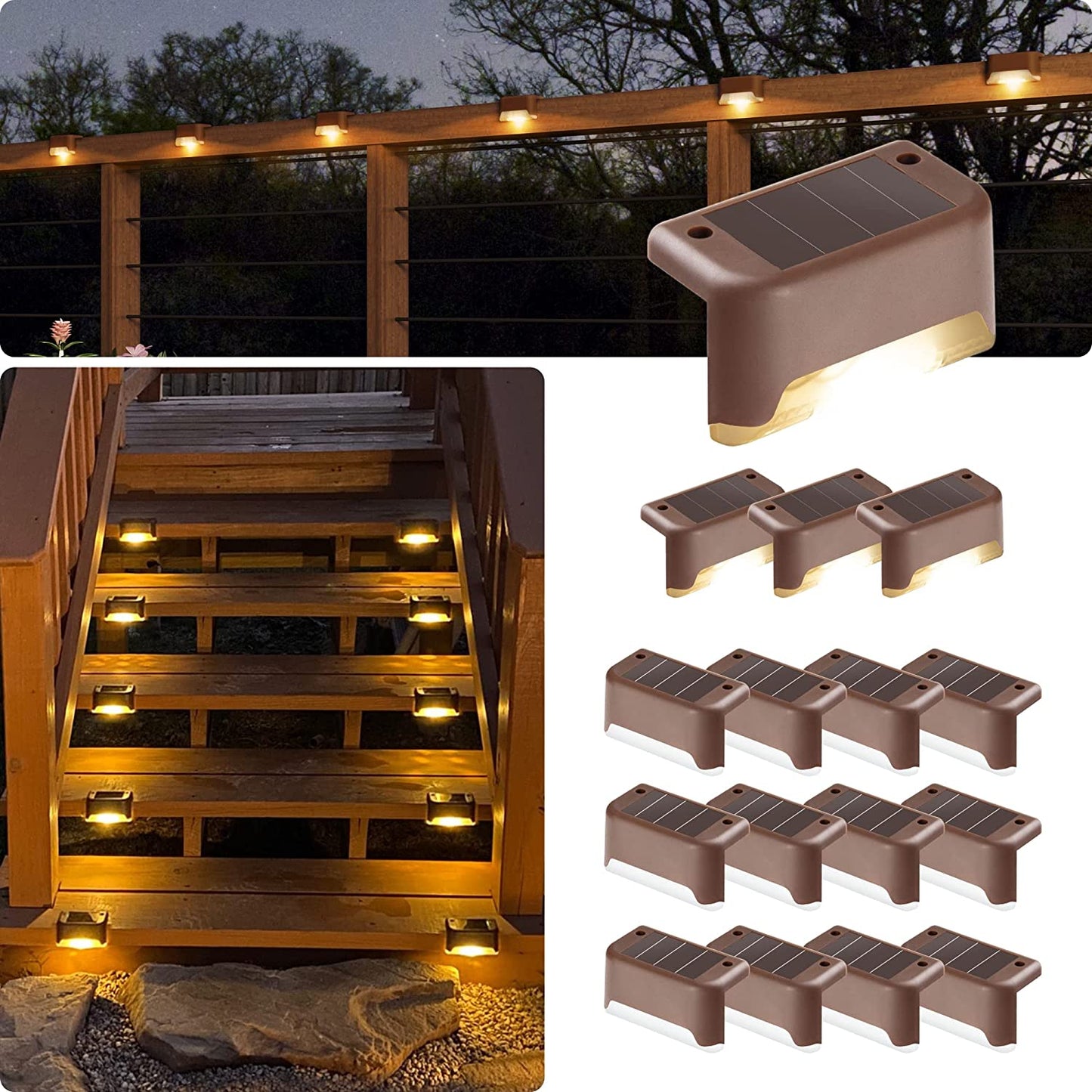 Led Solar Deck Lights, 16 Pack Waterproof for Outdoor Stairs