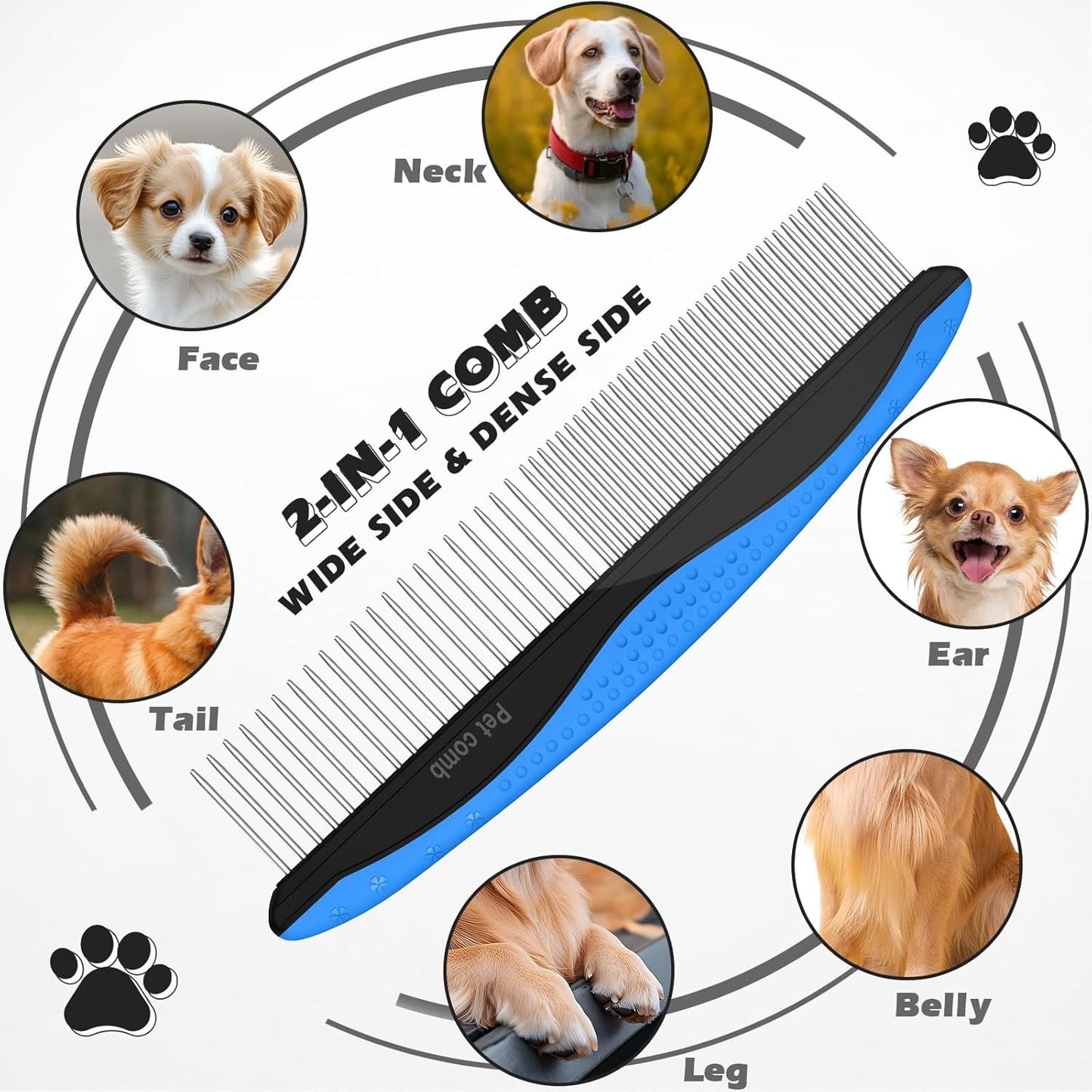 3PCS Pet Grooming Rake & Metal Comb & Flea Comb