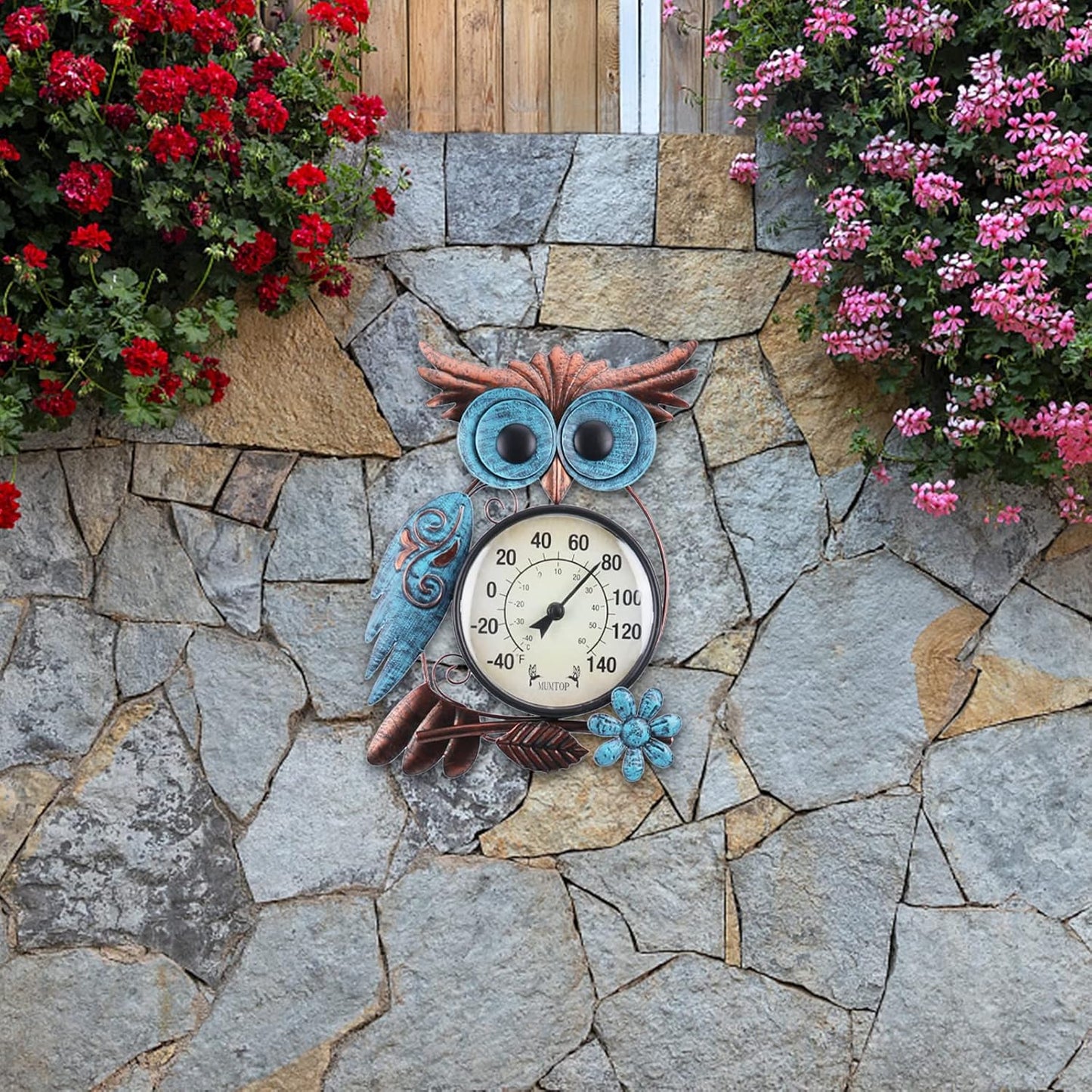 Outdoor Thermometer, 42 Inch Metal Owl Garden
