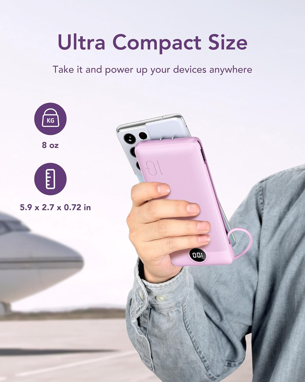 Portable Charger with Built-In AC Plug and Cables