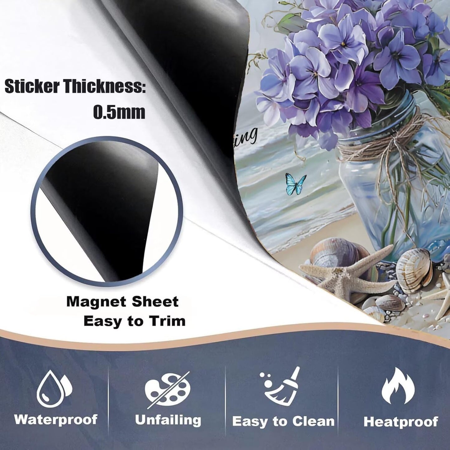 Vase Flowers Dishwasher Magnet Cover, Spring Summer Floral Butterfly Stickers Kitchen Decor, Beach View Starfish Shells Inspiring Quotes Home Appliances Magnetic Panel Decals 23X26